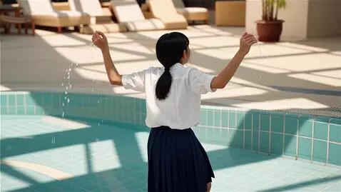 AI Video from prompt: A schoolgirl jumping into a swimming pool.