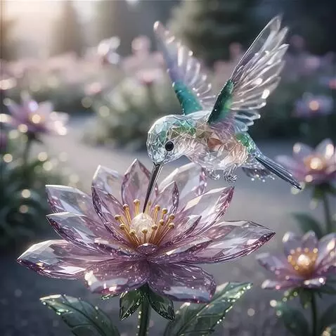 AI Video from prompt: A hummingbird flutters over a flower and flaps i
