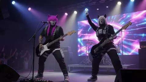 AI Video from prompt: A rock band is performing at a concert, a guy is