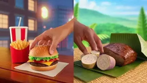 AI Video from prompt: Scene 2 (Wants - Cultural Contrast): The screen 