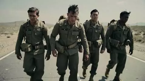 AI Video from prompt: A realistic, seamless loop of exhausted US Army 