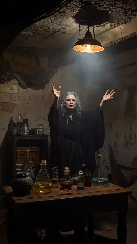 AI Video from prompt: A woman casts a spell.  **The camera circles aro