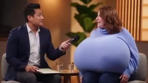 AI Video from prompt: huge breast expansion interview, comedy about ex