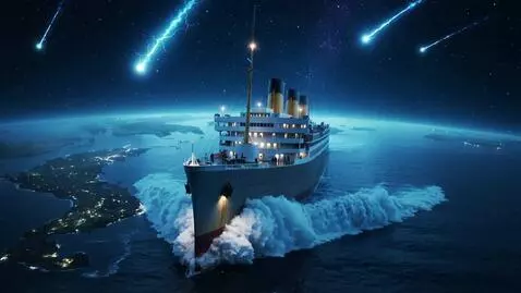 AI Video from prompt: The Titanic sails through a stormy sea, surreali