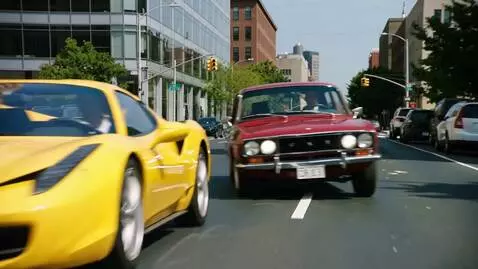 AI Video from prompt: a red VAZ 2115 car is driving at high speed down