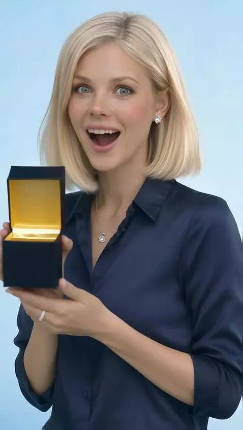 AI Video from prompt: She just got a git and happy. Gift box opens its