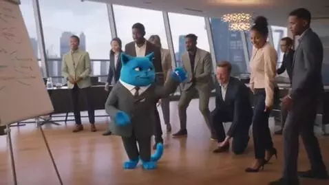 AI Video from prompt: The Blue Cat is conducting a sales training in a