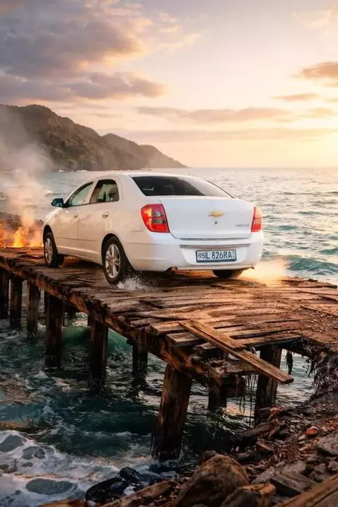 AI Video from prompt: Cinematic realistic video. A white Chevrolet Cob