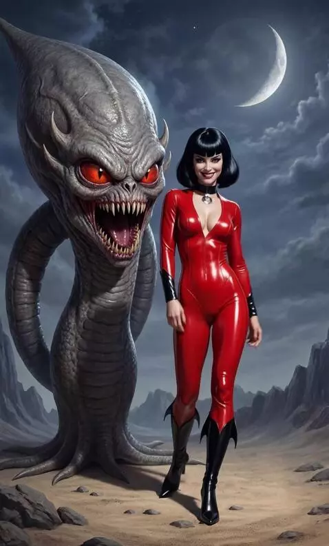 AI Video from prompt: The woman walks forward, smiling wickedly, cross