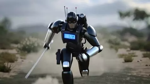 AI Video from prompt: A life-size anthropomorphic police robot made of