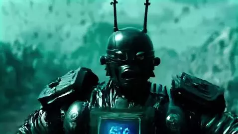 AI Video from prompt: A life-size anthropomorphic police robot made of