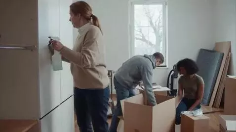 AI Video from prompt: people on moving day in germany cleaning out a r
