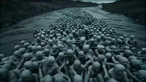 AI Video from prompt: a river of water in a river of pale people witho