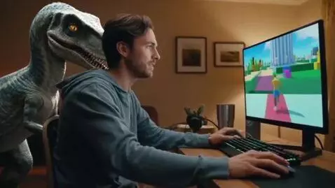 AI Video from prompt: dinosaur is see a guy playing roblox