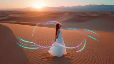 AI Video from prompt: Surreal digital art, a floating woman in a flowi