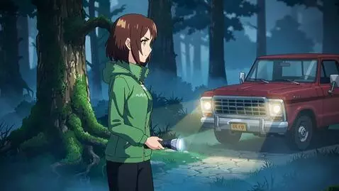 AI Video from prompt: An anime woman with brown hair wearing a green j