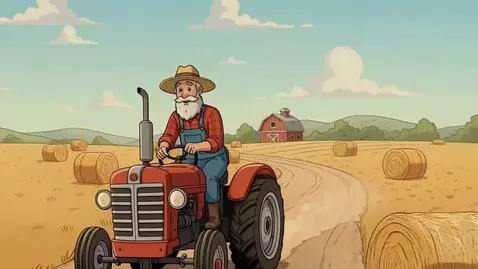 AI Video from prompt: Camera follows farmer as he drives his tractor, 
