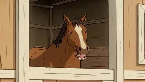 AI Video from prompt: Horse is happy, singing "neigh neigh here and a 