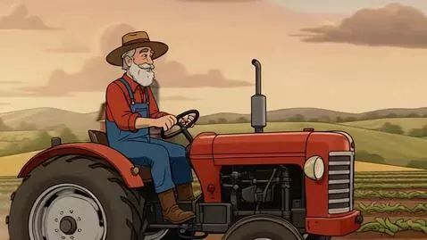 AI Video from prompt: Farmer ploughing his land driving his tractor, c