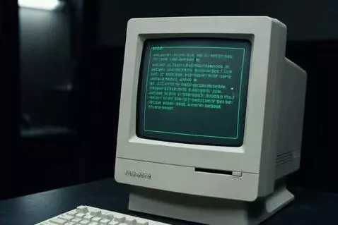 AI Video from prompt: An old computer monitor in Fallout style. Dark b
