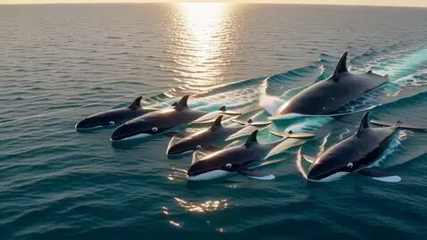 AI Video from prompt: 5 blue whele race the ocan and a big blue whele 