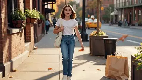 AI Video from prompt: a girl, with jean, fromback view, walking.