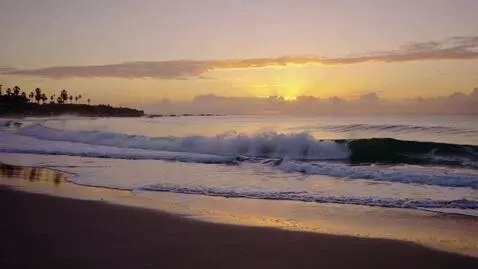 AI Video from prompt: slow purple waves on sunset beach, lo-fi aesthet