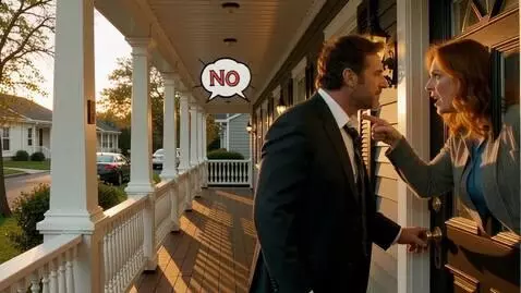 AI Video from prompt: A gritty, determined door-to-door salesman in hi