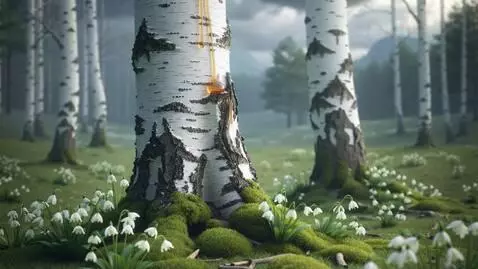AI Video from prompt: Russian folklore animation, snowdrops blossoming