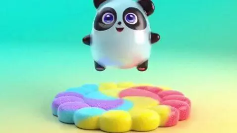 AI Video from prompt: Cute jelly baby panda bouncing happily on a colo