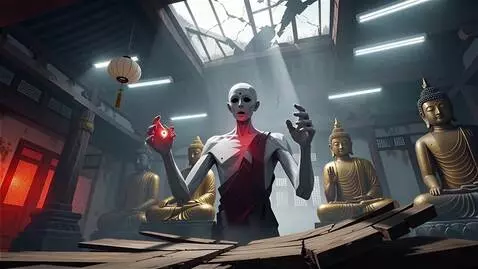 AI Video from prompt: 748cm Anime Style Buddhist Temple Weirdcore: Hor