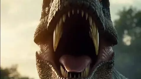AI Video from prompt: A T‑rex opens its mouth. 4 seconds, cinematic. A