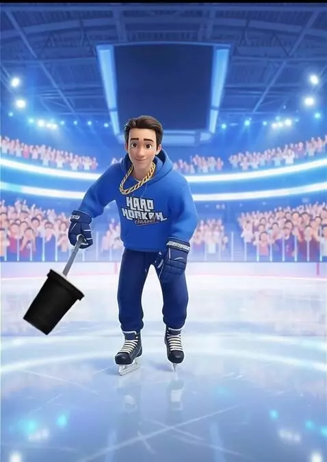 AI Video from prompt: A dynamic 3D cartoon-style young male hockey You