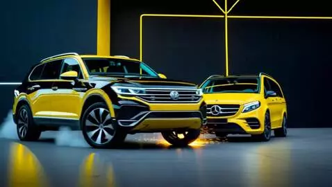 AI Video from prompt: Based on the image: a yellow Volkswagen Touareg 