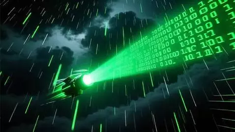 AI Video from prompt: Fast camera movement flying upwards through digi