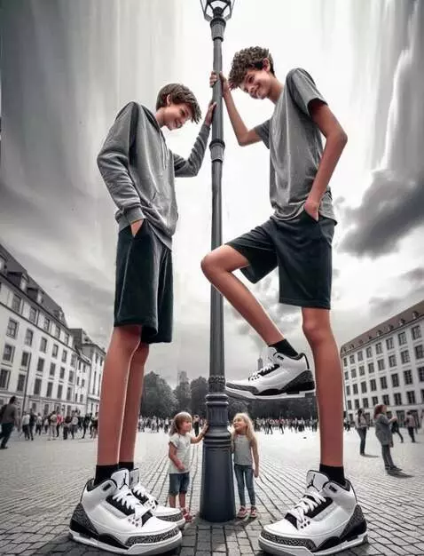 AI Video from prompt: A curly tall boy grows to the height of a street