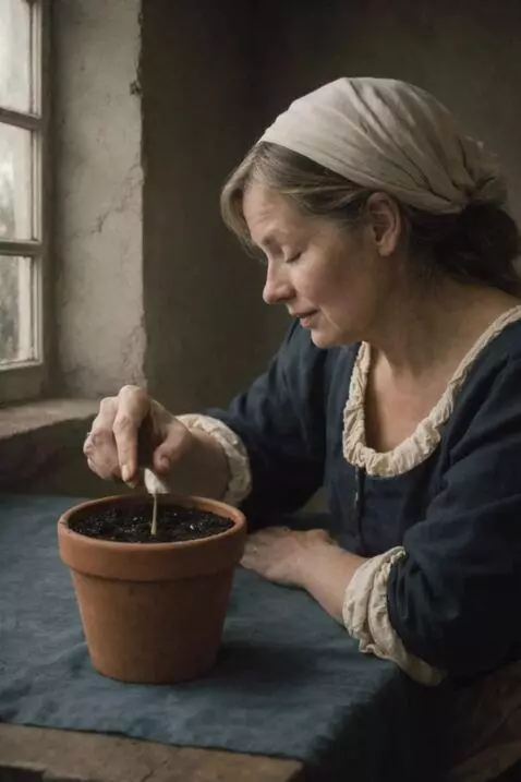 AI Video from prompt: A woman plants a seed in a flowerpot and it begi
