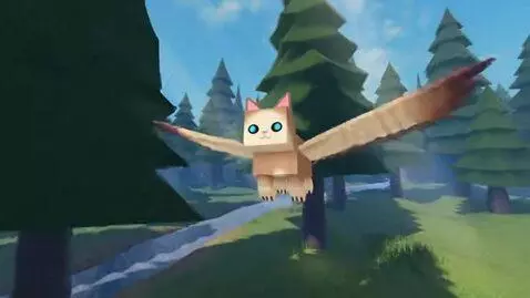 AI Video from prompt: Create video about roblox meowl  mem flying in t