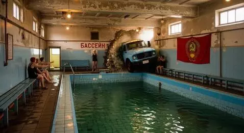 AI Video from prompt: The truck, at full speed, breaks through the rig