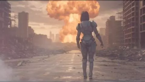 AI Video from prompt: She stops sharply, yet smoothly, as if rememberi