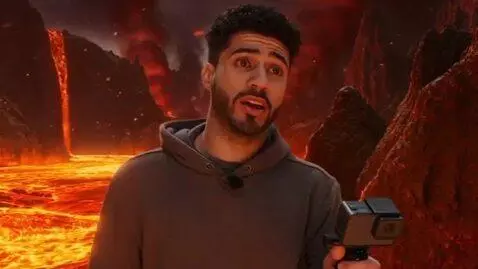 AI Video from prompt: a guy making a video blog in hell