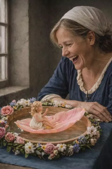 AI Video from prompt: A woman watches a girl and laughs. The girl look