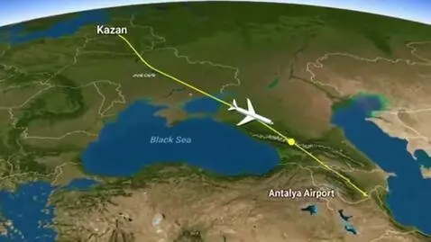 AI Video from prompt: The map shows a white passenger plane taking off