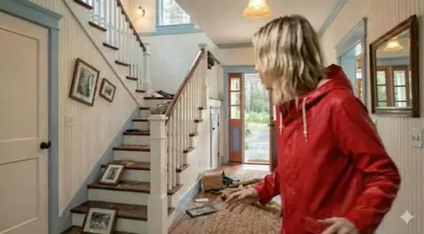 AI Video from prompt: A girl examines a house where something happened