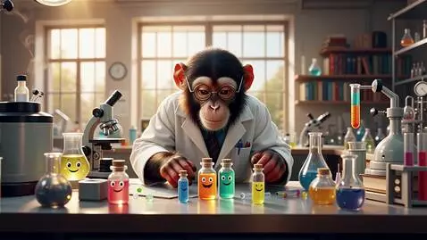 AI Video from prompt: Monkey scientist in the lab Monkey in a white co