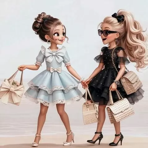 AI Video from prompt: Girls walk , smile , discuss their purchases