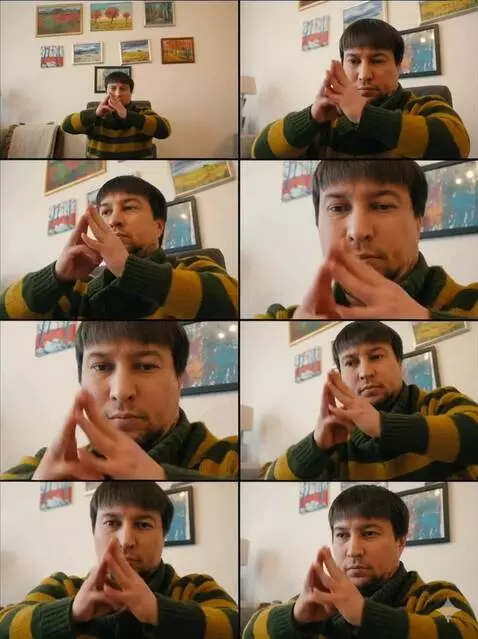 AI Video from prompt: the subjects each bring their two hands together