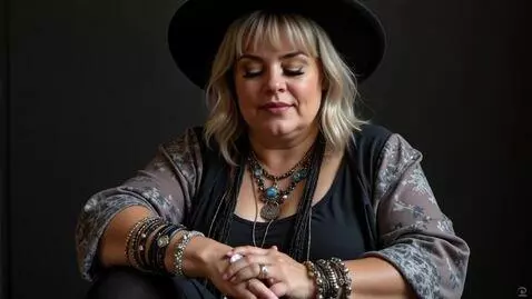 AI Video from prompt: Chubby goth middle-aged woman  dressed like a.ne