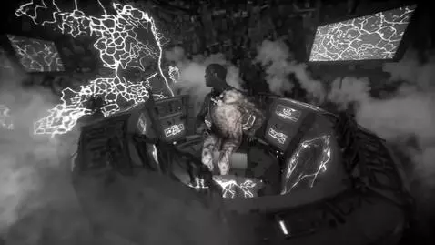 AI Video from prompt: Space Jockey seated at the bridge inside an Alie