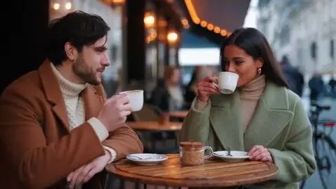 AI Video from prompt: street cafe. drinking coffee.